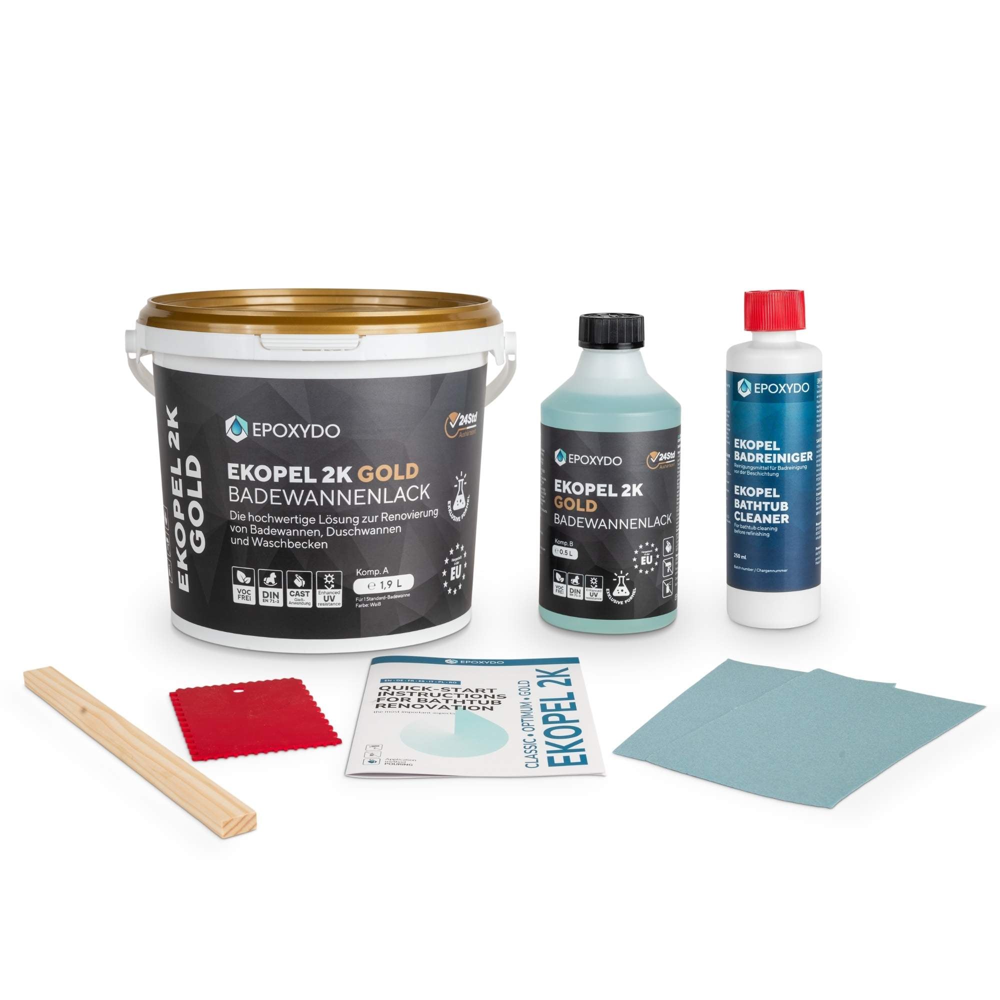 EKOPEL 2K-GOLD Vernis pour baignoire. Kit complet. Temps de durcissement : 24H. Résistance accrue aux UV.