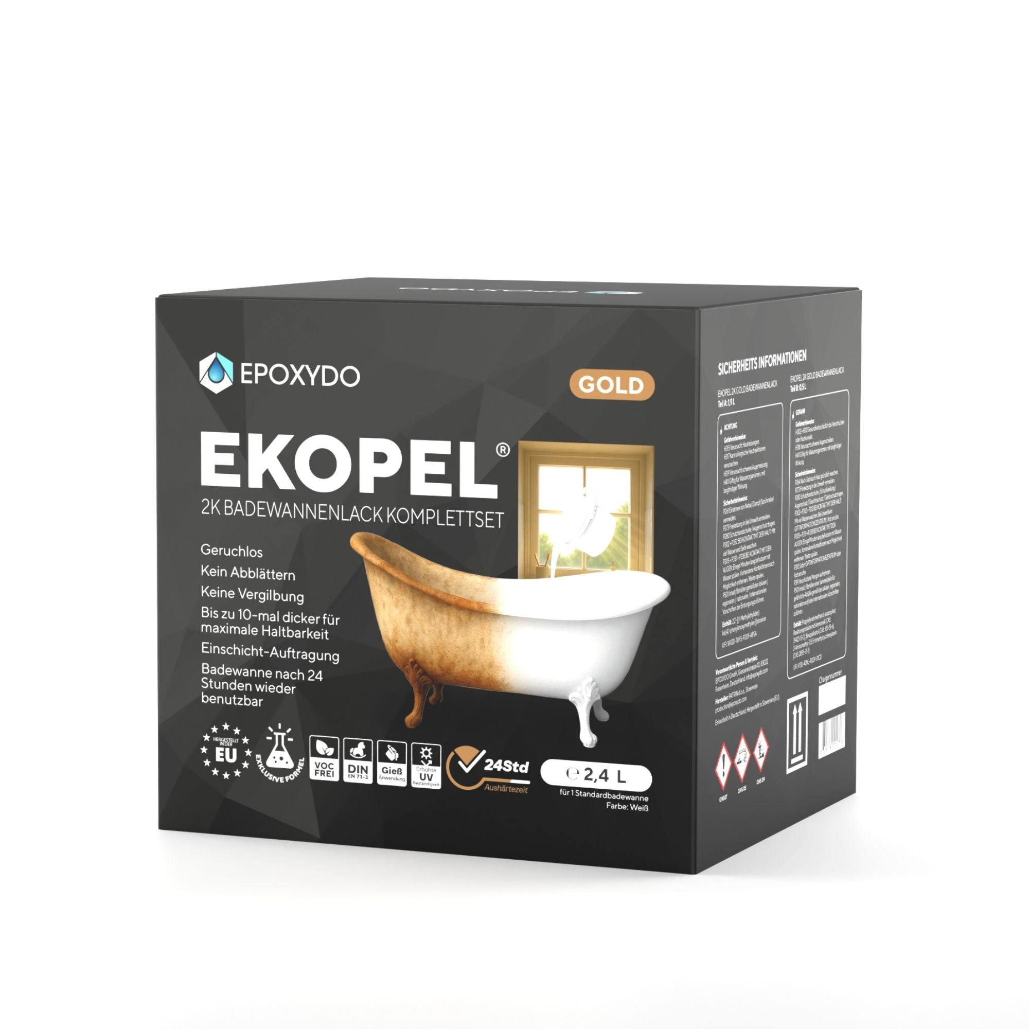 EKOPEL 2K-GOLD Vernis pour baignoire. Kit complet. Temps de durcissement : 24H. Résistance accrue aux UV.