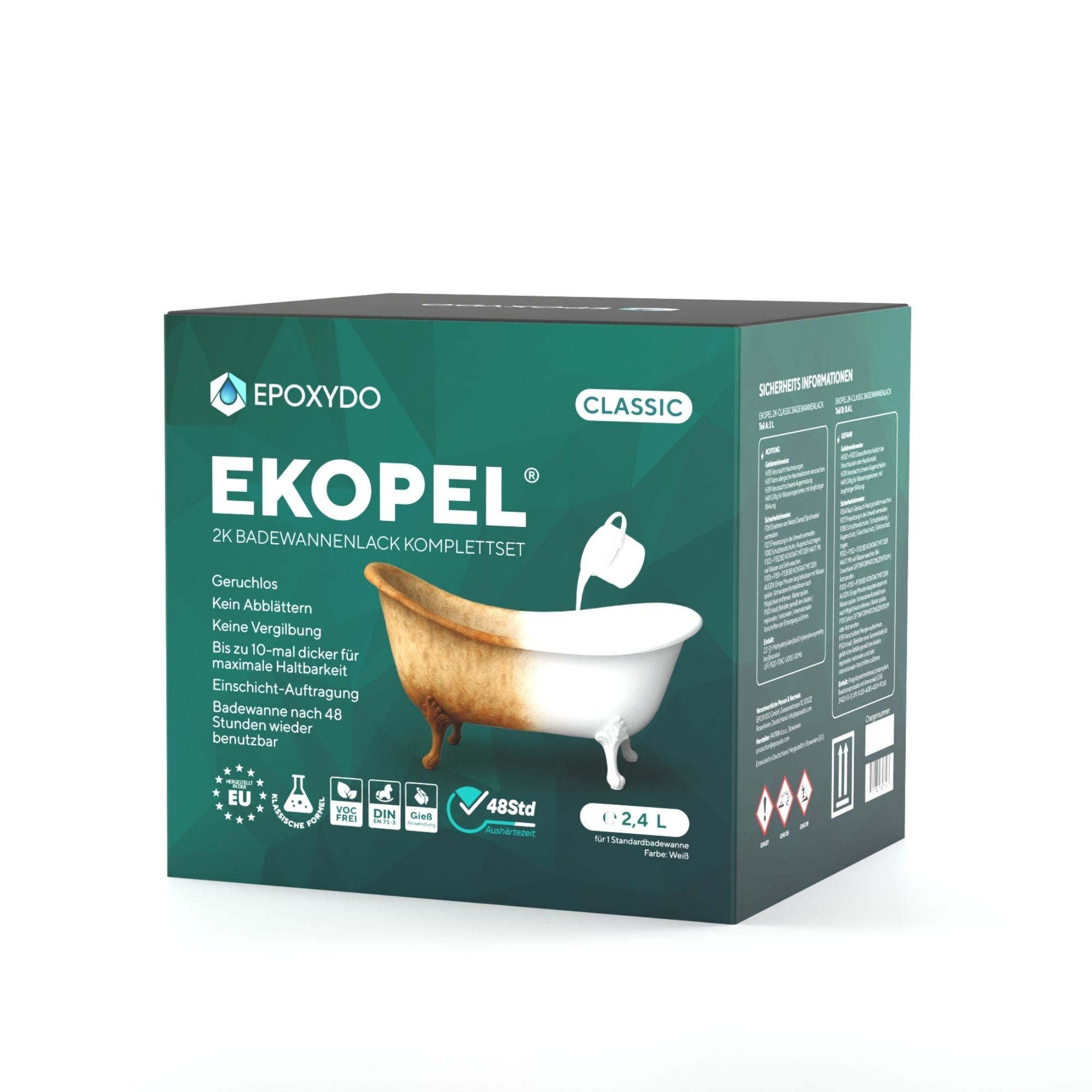 EKOPEL 2K-CLASSIC Vernis pour baignoire. Kit complet. Temps de durcissement : 48H.